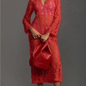 Anthropologie Red Lace Swim Coverup